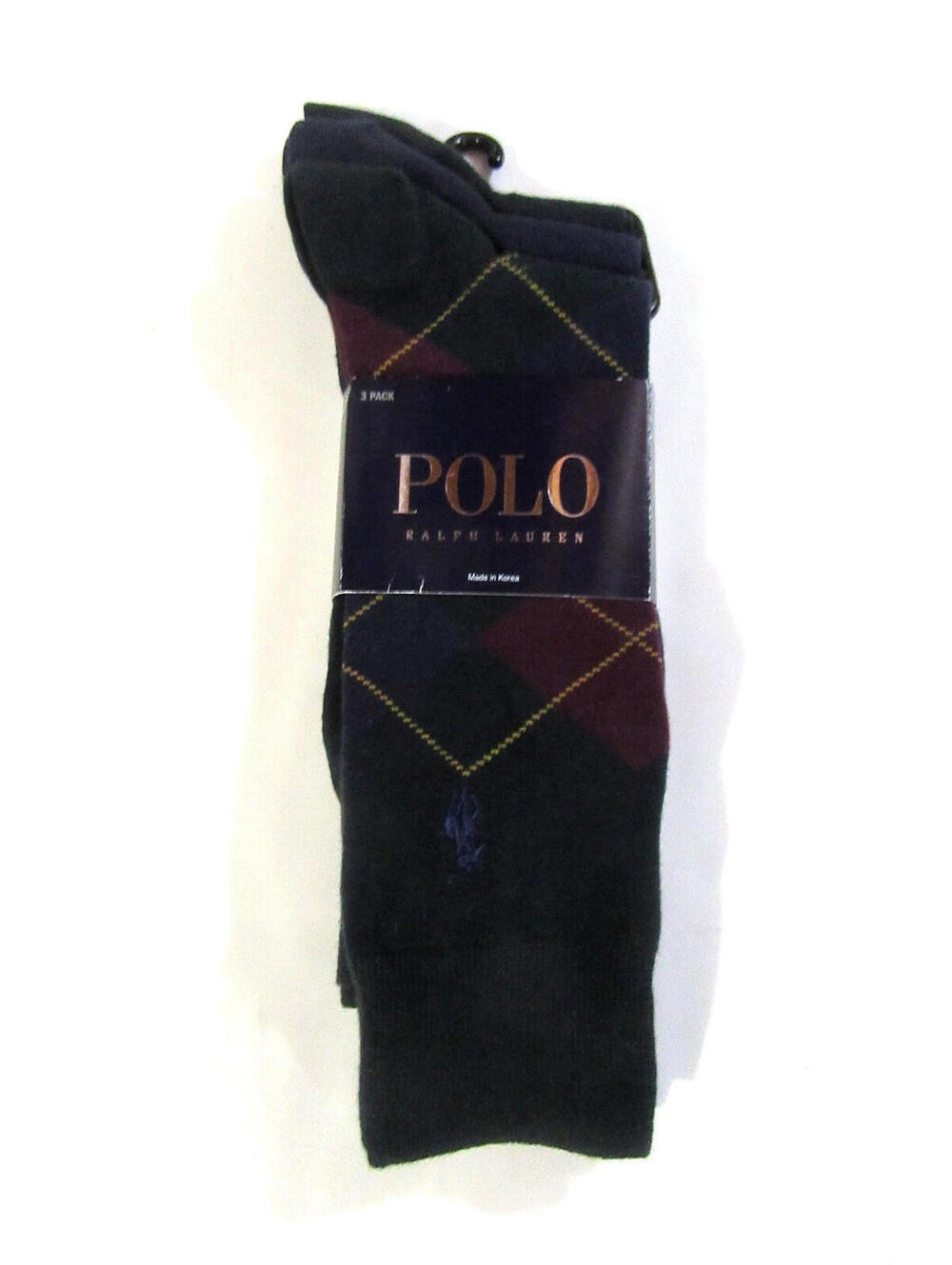 Polo Ralph Lauren Mens Trouser Dress Socks Green Argyle/Navy Blue/Green 3 pack